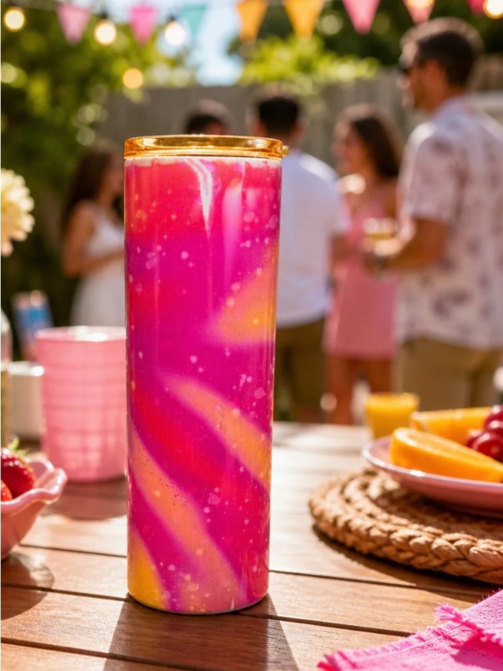 Stylish Pink & Yellow Swirl Insulated Water Bottle - Brand
